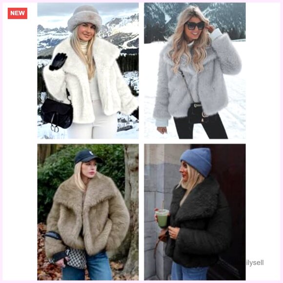 Cropped Faux Fur Jacket Long Sleeve Open Front Warm Shaggy Coat - Picture 5 of 6